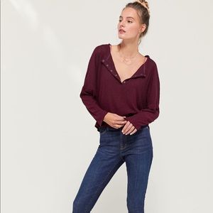 Urban Outfitters Holland Thermal Henley Top Maroon Size Medium